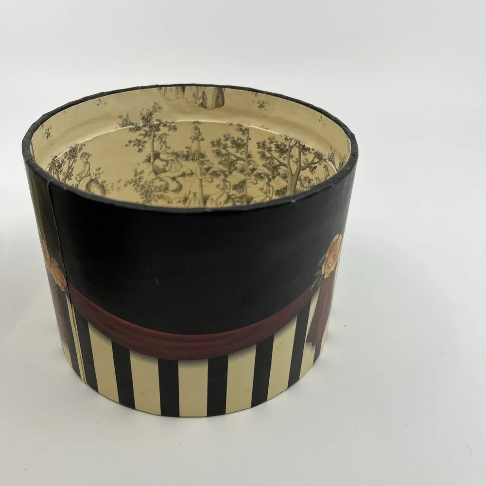 SANDY LYNAM CLOUGH LAURA Paper TRINKET BOX  BLACK STRIPES‎ ROSES 4